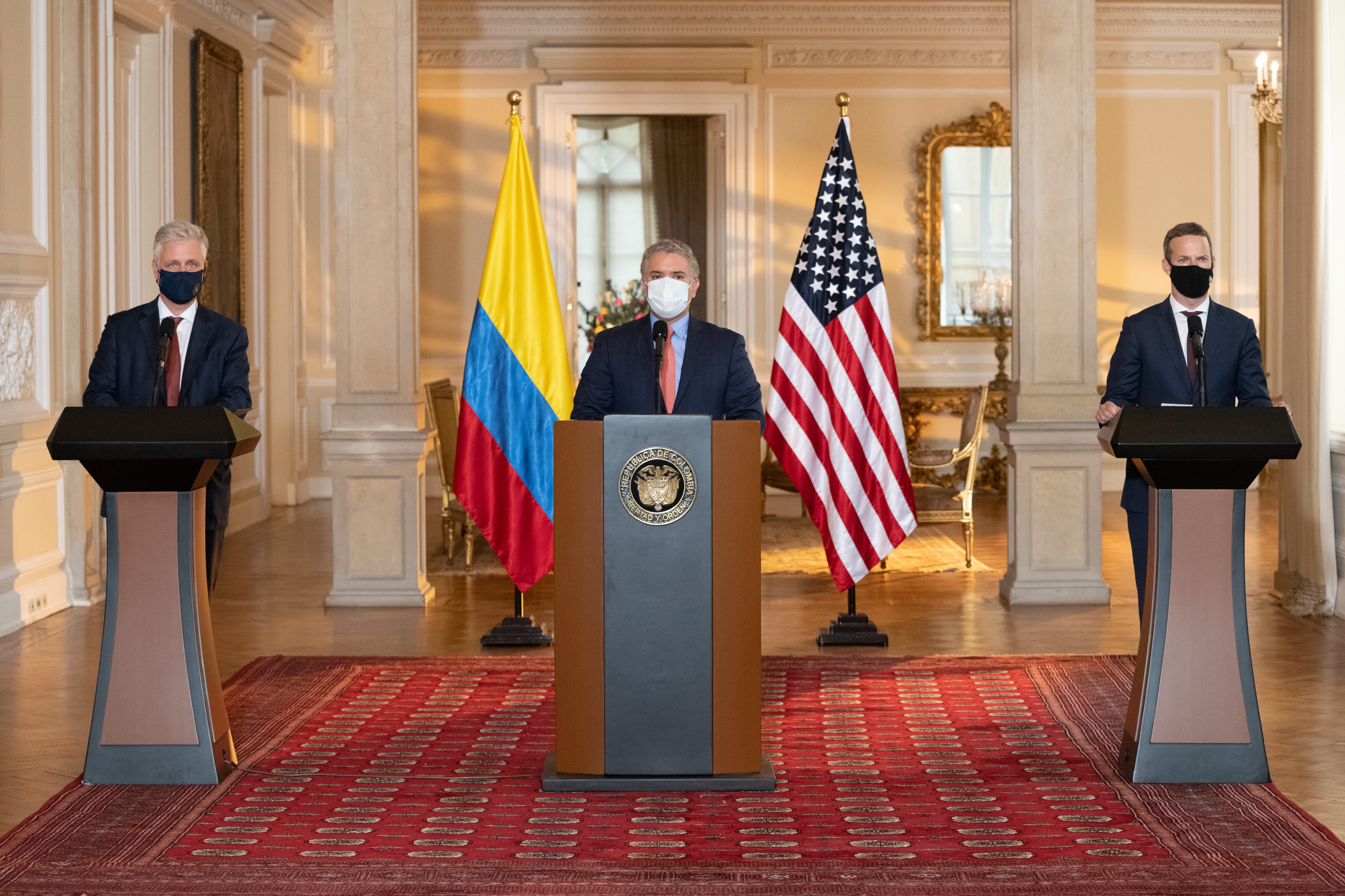 photo, DFC Adam Boehler, Colombian President Ivan Duque, U.S. National Security Advisor Robert C. O’Brien