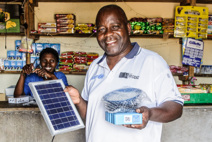 Customers using solar systems in a shop