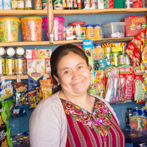Guatemalan woman smiling in a store